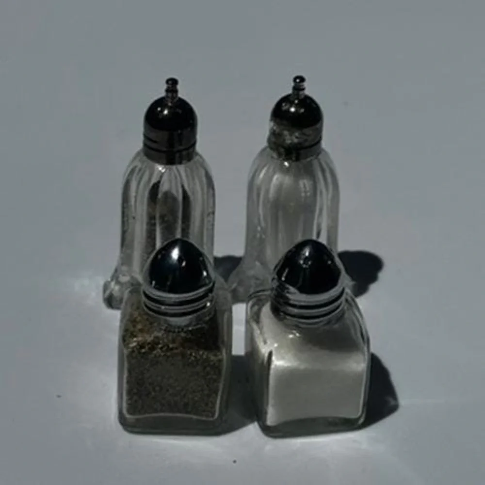 Vintage Miniature Glass Salt and Pepper Shakers Set of 4 Square and Tulip Design